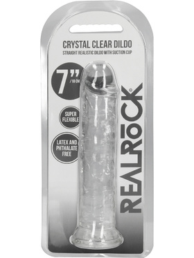 RealRock: Crystal Clear Straight Realistic Dildo, 18 cm, gjennomsiktig