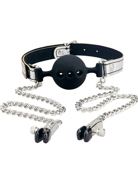 LoveToy: Breathable Ball Gag with Nipple Clamps