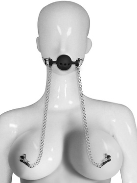 LoveToy: Breathable Ball Gag with Nipple Clamps