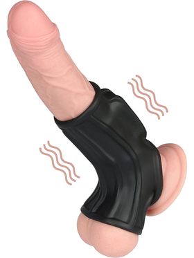 LoveToy: Vibrating Knights Ring Sleeve, Ridge, svart