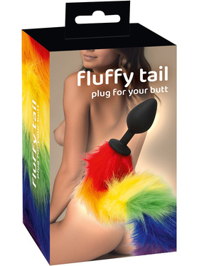 You2Toys: Long Fluffy Tail Butt Plug, regnbuefarge