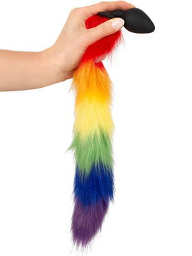 You2Toys: Long Fluffy Tail Butt Plug, regnbuefarge