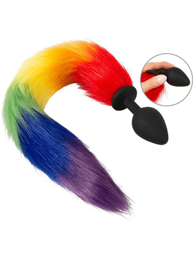 You2Toys: Long Fluffy Tail Butt Plug, regnbuefarge