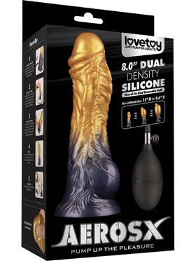 LoveToy: Aerosx, Dual Density Inflatable Dildo, 21 cm, gull/svart