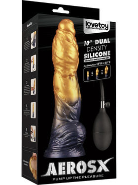 LoveToy: Aerosx, Dual Density Inflatable Dildo, 25 cm, gull/svart