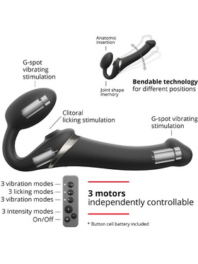Strap-On-Me: Multi Orgasm Bendable Strap-On Vibrator, S, svart